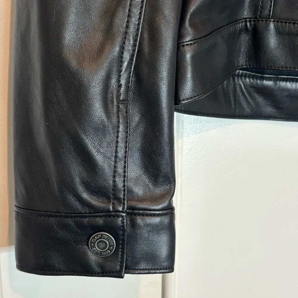 GAP Black Faux Leather Puff Shoulder Jacket Girls XL
